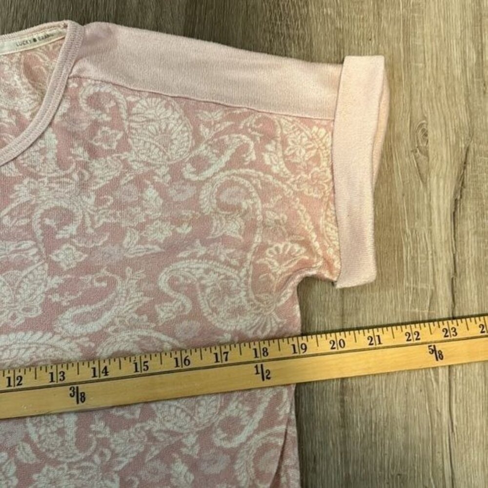 Lucky Brand Womens Paisley Print Pink Short Sleeve Top S/CH 96% Polyester - Picture 5 of 6